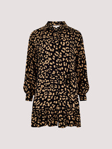 Leopard Print Shirt Dress in Black
