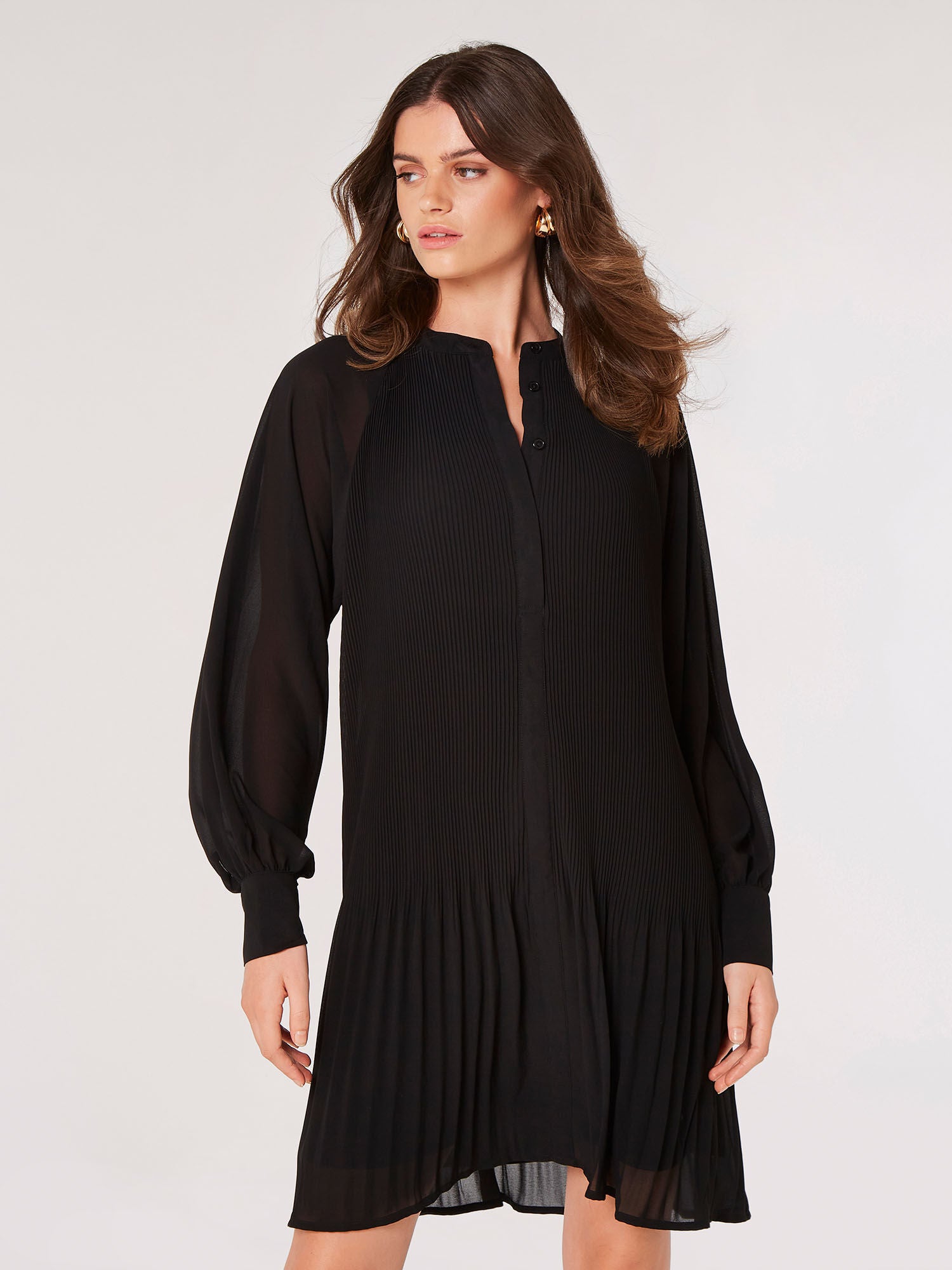 Plisse Chiffon Dress in Black