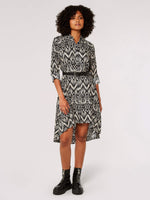 Load image into Gallery viewer, Long Sleeve Aztec Print High Low Shirt Dress in Black Multi
