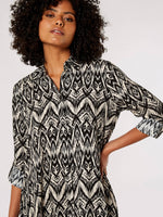 Load image into Gallery viewer, Long Sleeve Aztec Print High Low Shirt Dress in Black Multi
