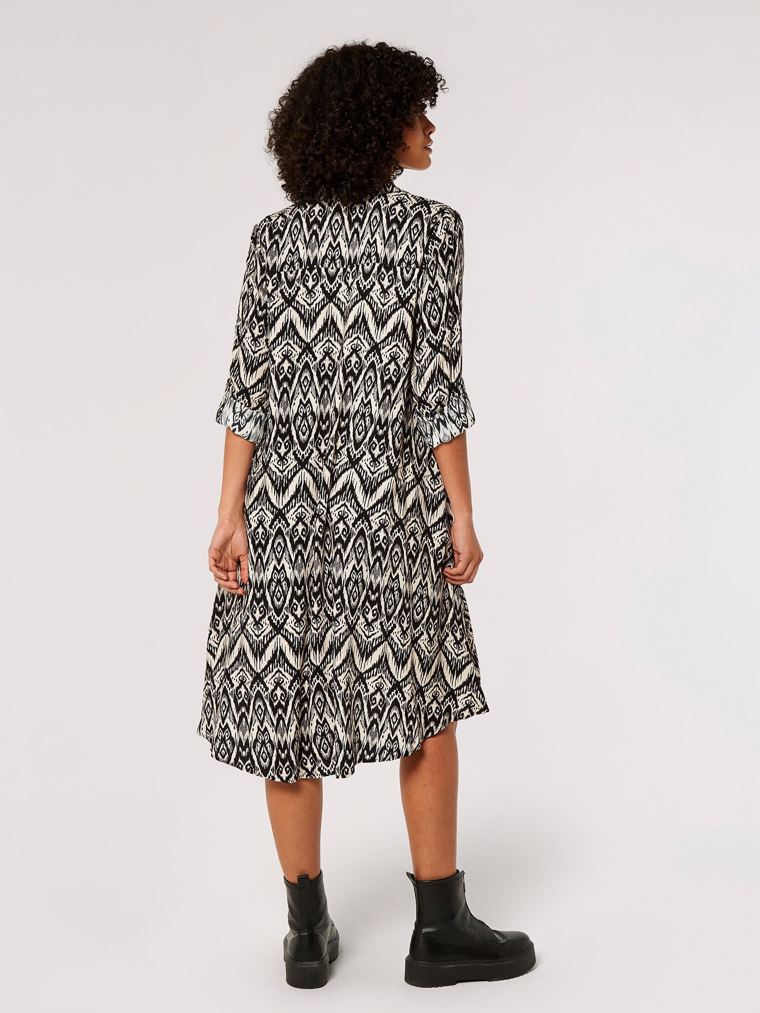 Long Sleeve Aztec Print High Low Shirt Dress in Black Multi