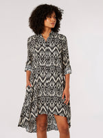 Load image into Gallery viewer, Long Sleeve Aztec Print High Low Shirt Dress in Black Multi
