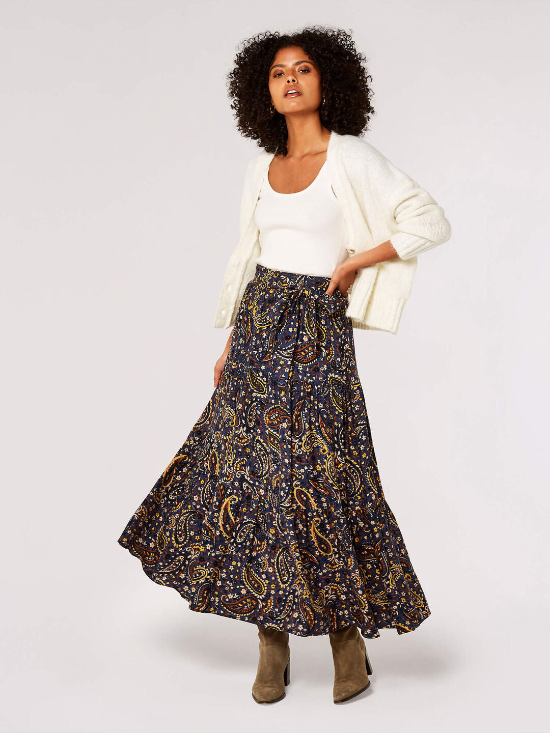 Tiered Maxi Skirt in Navy Paisley
