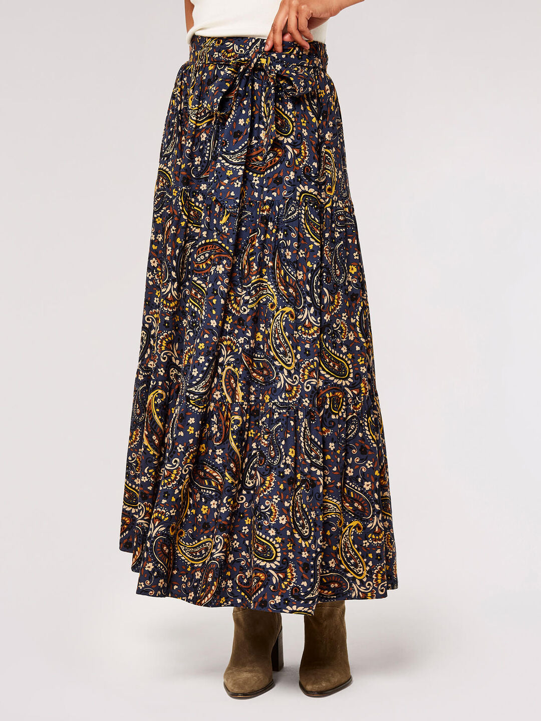 Tiered Maxi Skirt in Navy Paisley