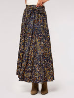 Load image into Gallery viewer, Tiered Maxi Skirt in Navy Paisley
