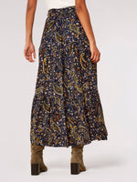 Load image into Gallery viewer, Tiered Maxi Skirt in Navy Paisley
