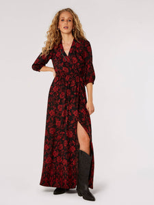 Floral Faux Wrap Maxi Dress in Black Multi