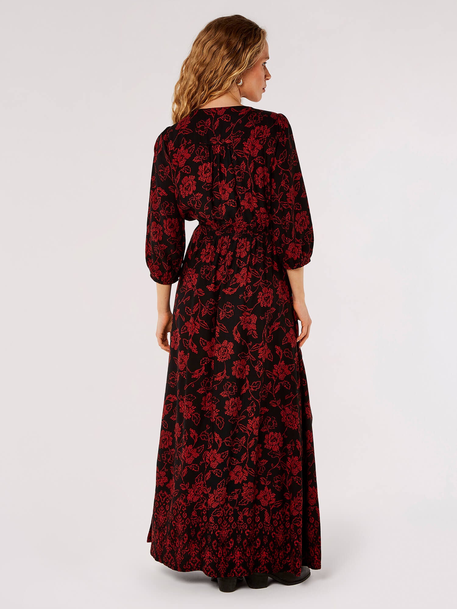 Floral Faux Wrap Maxi Dress in Black Multi