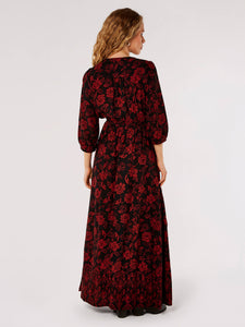 Floral Faux Wrap Maxi Dress in Black Multi