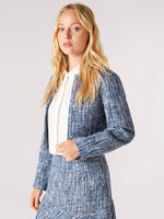 Load image into Gallery viewer, Shimmer Tweed Cropped Collarless Blazer in Blue
