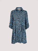 Load image into Gallery viewer, Leopard Swing Shirt Mini Dress in Blue
