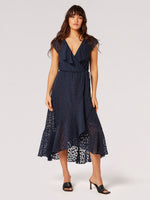 Load image into Gallery viewer, Clouds Ruffle Wrap Dress in Navy
