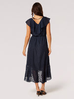 Load image into Gallery viewer, Clouds Ruffle Wrap Dress in Navy
