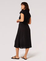 Load image into Gallery viewer, Vintage Tortoise Shell Button Midi Dress in Black
