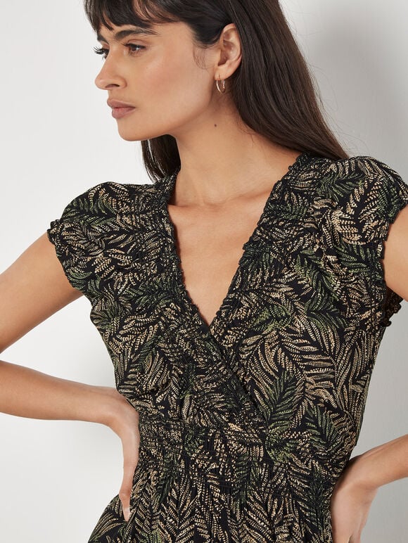 Rustic Leaves Smock Maxi Dress in Khaki