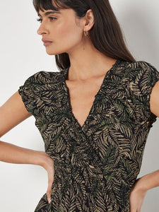 Rustic Leaves Smock Maxi Dress in Khaki