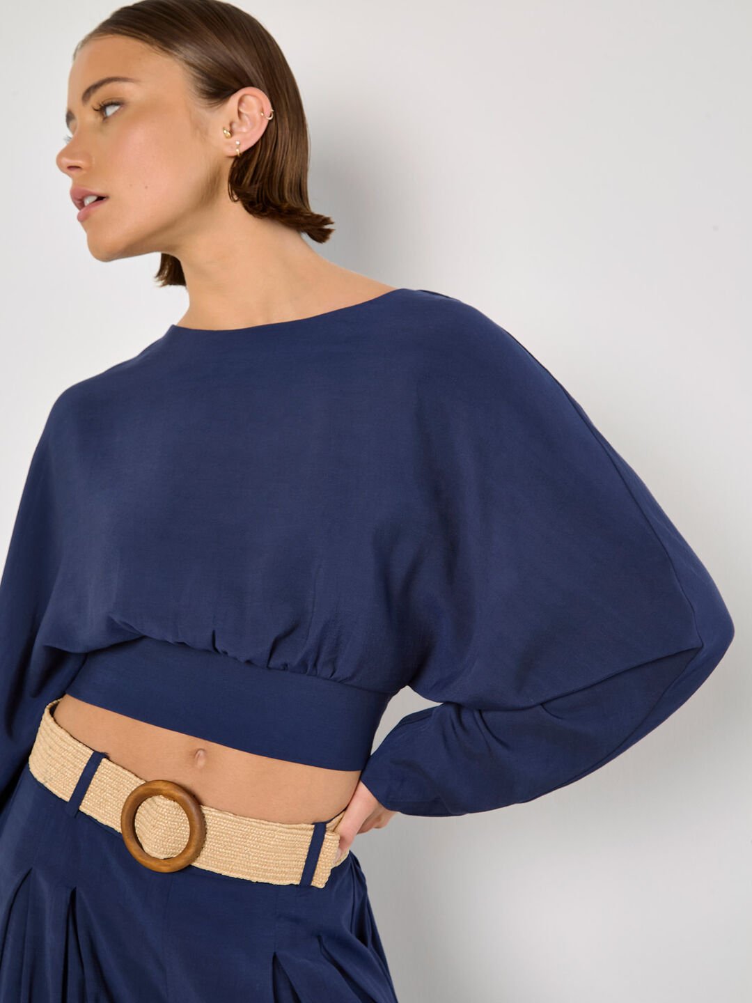 Split Back Crop Top in Navy