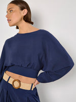 Load image into Gallery viewer, Split Back Crop Top in Navy
