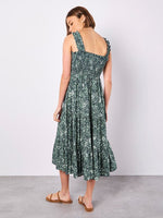 Load image into Gallery viewer, Ditsy Floral Smocked Midi Dress in Navy/Seafoam
