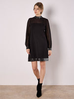 Load image into Gallery viewer, Sequin Mock Neck Long Sleeve Dress in Black
