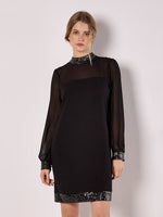 Load image into Gallery viewer, Sequin Mock Neck Long Sleeve Dress in Black
