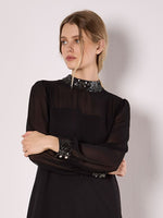 Load image into Gallery viewer, Sequin Mock Neck Long Sleeve Dress in Black
