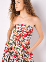 Load image into Gallery viewer, Blurred Ikat Floral Palazzo Bandeau Jumpsuit in Red
