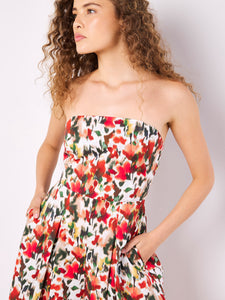 Blurred Ikat Floral Palazzo Bandeau Jumpsuit in Red