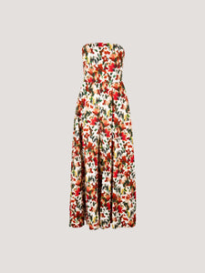 Blurred Ikat Floral Palazzo Bandeau Jumpsuit in Red