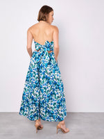 Load image into Gallery viewer, Blurred Ikat Floral Palazzo Bandeau Jumpsuit in Blue
