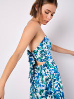 Load image into Gallery viewer, Blurred Ikat Floral Palazzo Bandeau Jumpsuit in Blue
