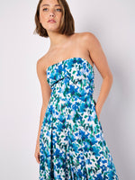 Load image into Gallery viewer, Blurred Ikat Floral Palazzo Bandeau Jumpsuit in Blue
