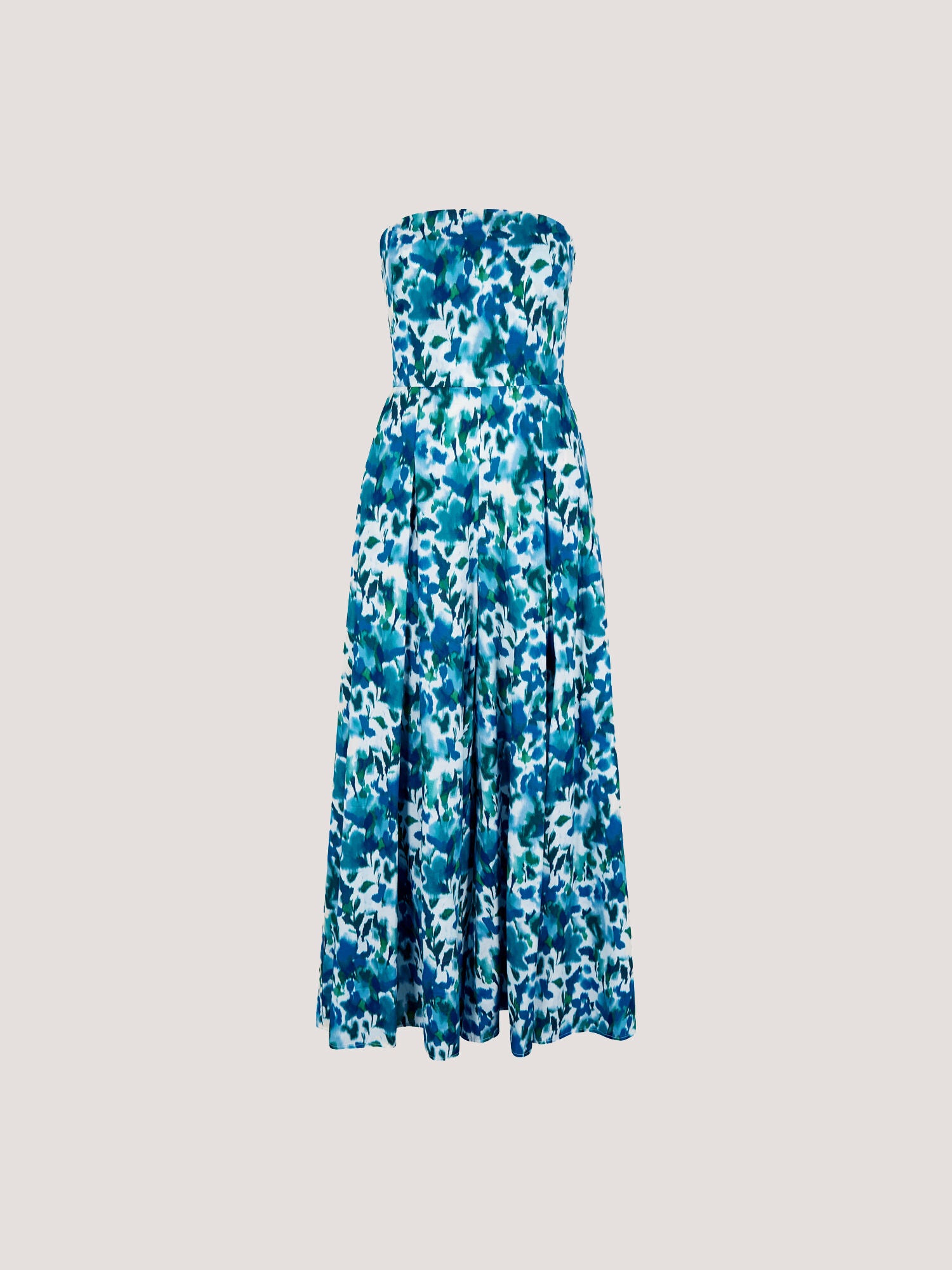 Blurred Ikat Floral Palazzo Bandeau Jumpsuit in Blue