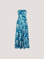 Load image into Gallery viewer, Blurred Ikat Floral Palazzo Bandeau Jumpsuit in Blue
