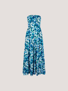 Blurred Ikat Floral Palazzo Bandeau Jumpsuit in Blue