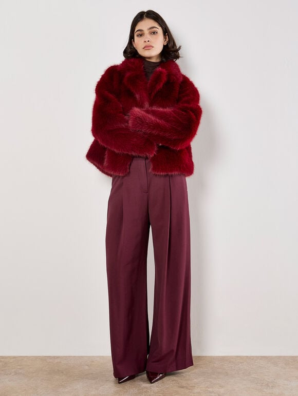 Faux Fur Short Coat in Burgundy