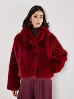 Load image into Gallery viewer, Faux Fur Short Coat in Burgundy
