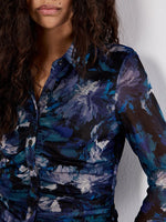 Load image into Gallery viewer, Floral Mesh Ruched Midi Dress in Teal
