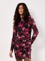 Load image into Gallery viewer, Paintbrush Floral Mesh Dress in Black
