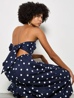 Load image into Gallery viewer, Polka Dot Bow Back Wide Leg Jumpsuit in Navy
