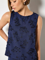 Load image into Gallery viewer, Dandelion Embroidered Linen Top in Navy
