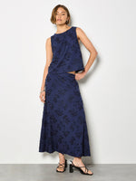 Load image into Gallery viewer, Dandelion Embroidered Linen Top in Navy

