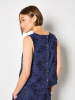 Load image into Gallery viewer, Dandelion Embroidered Linen Top in Navy
