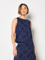Load image into Gallery viewer, Dandelion Embroidered Linen Top in Navy
