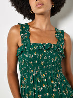 Load image into Gallery viewer, Ditsy Floral Smocked Maxi Dress in Green

