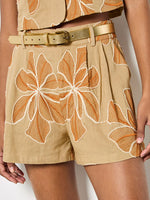 Load image into Gallery viewer, Embroidered Floral Shorts in Stone
