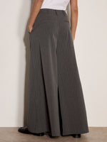 Load image into Gallery viewer, Inverted Pleat Pinstripe Trouser in Grey
