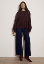 Load image into Gallery viewer, Textured Pom Crew Neck Sweater in Plum
