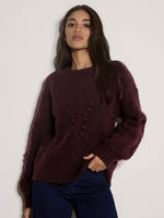 Load image into Gallery viewer, Textured Pom Crew Neck Sweater in Plum
