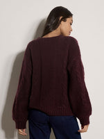 Load image into Gallery viewer, Textured Pom Crew Neck Sweater in Plum
